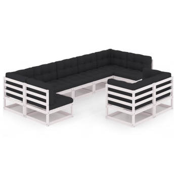 vidaXL 9-delige Loungeset met kussens massief grenenhout wit