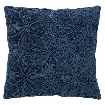 Dutch Decor - AMAR - Kussenhoes 45x45 cm - 100% katoen - bloemen design - Insignia Blue - donkerblauw