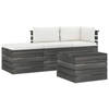 vidaXL 4-delige Loungeset met kussens pallet massief grenenhout