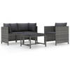 vidaXL 4-delige Loungeset met kussens poly rattan grijs