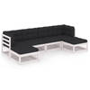 vidaXL 6-delige Loungeset met kussens massief grenenhout wit