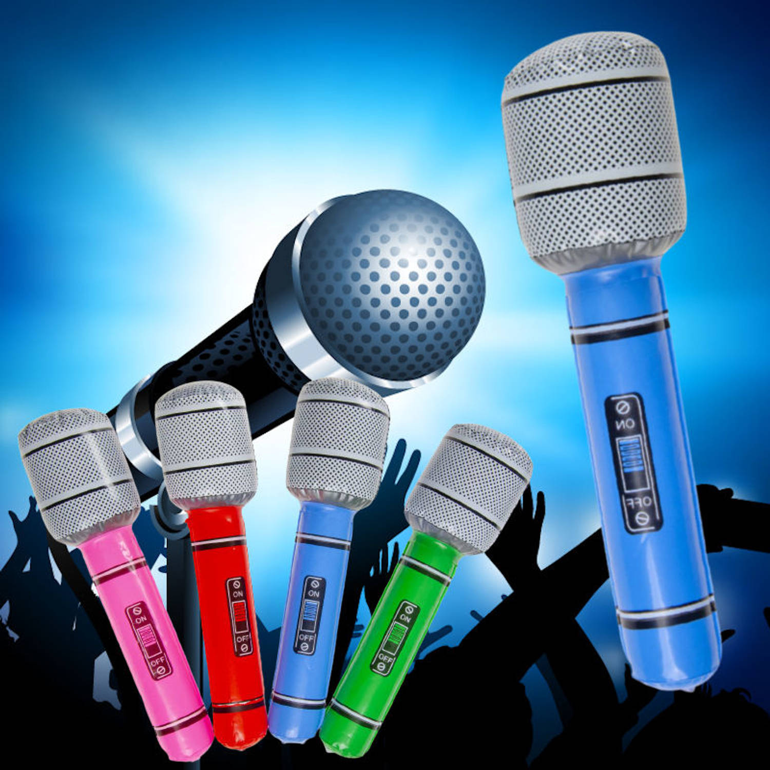 Uitdeelcadeaus 12 Mix kleuren Opblaasbare Microfoon | Blokker