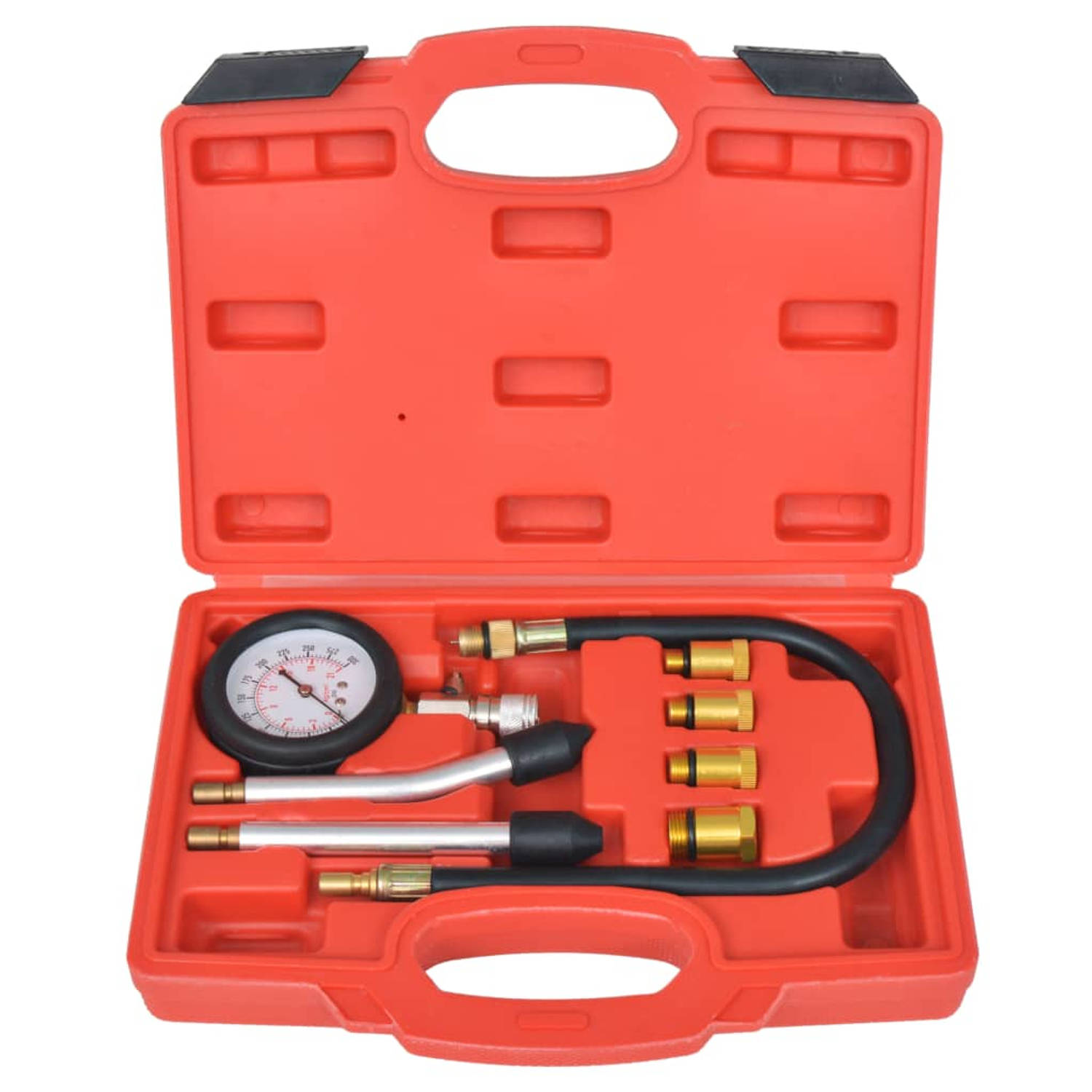 The Living Store Compressietester voor motoren - 1 rubberen slang - 4 bougieadapters - 0-300 psi - 0-21 kg/cm²