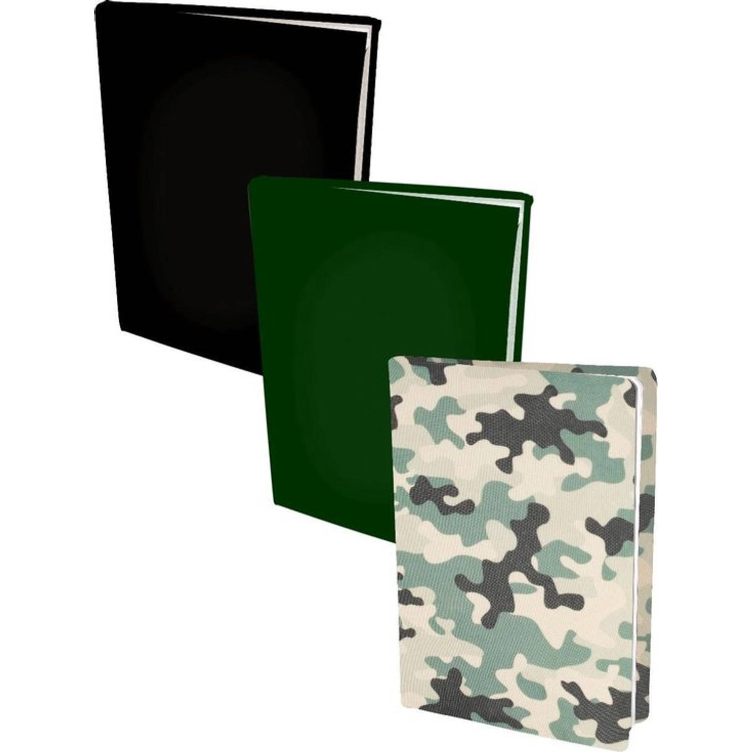 Assortiment Rekbare Boekenkaften A4 2 X Camouflage 2 X Zwart 2 X Groen