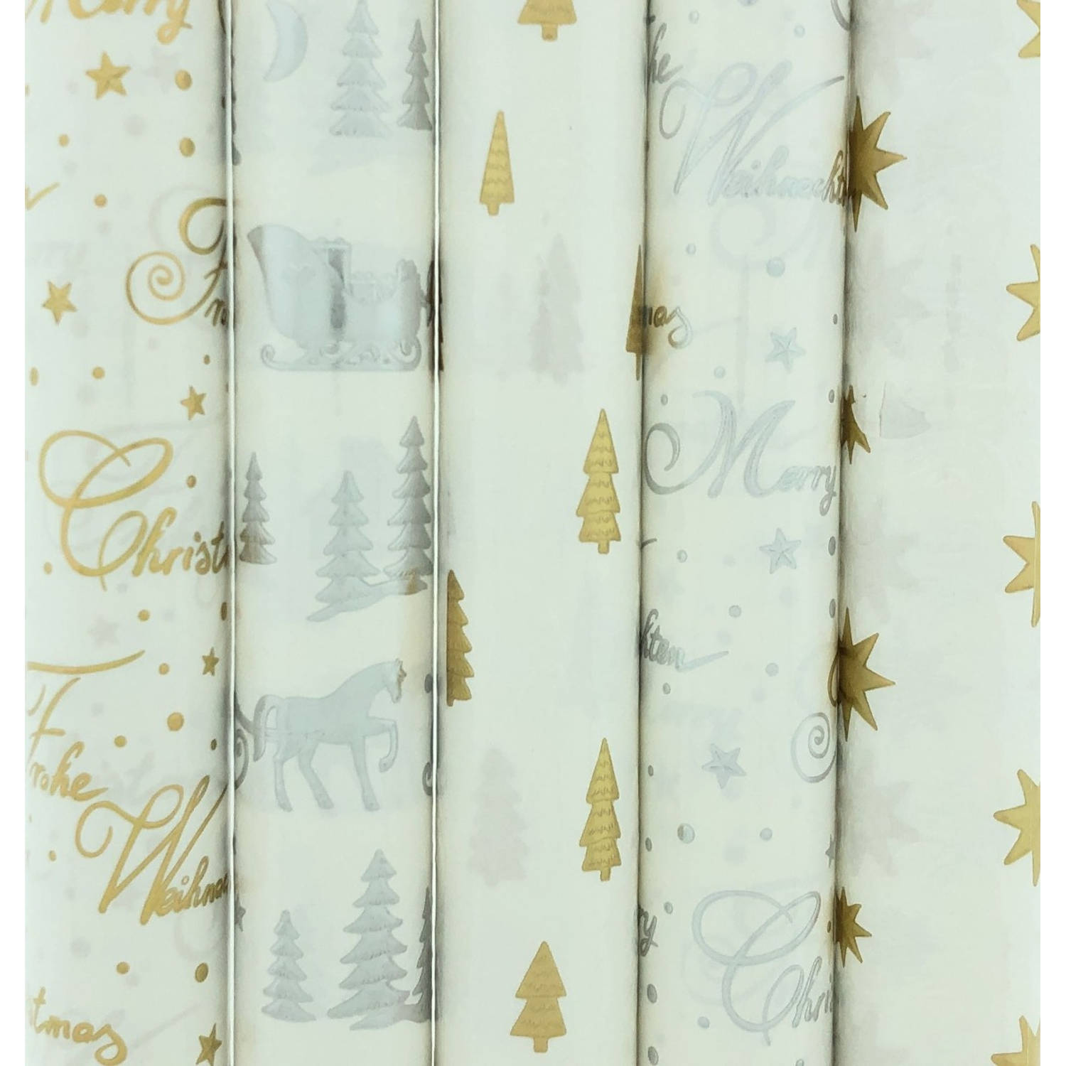 Assortiment kerstpapier cadeaupapier inpakpapier K11 - 150 x 70 cm - 5 rollen