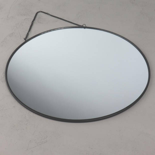 MISOU Spiegel - Rond - Glas met Ophangketting - Modern - Zwart - 29 cm - Glas - Wandspiegel - Badkamer