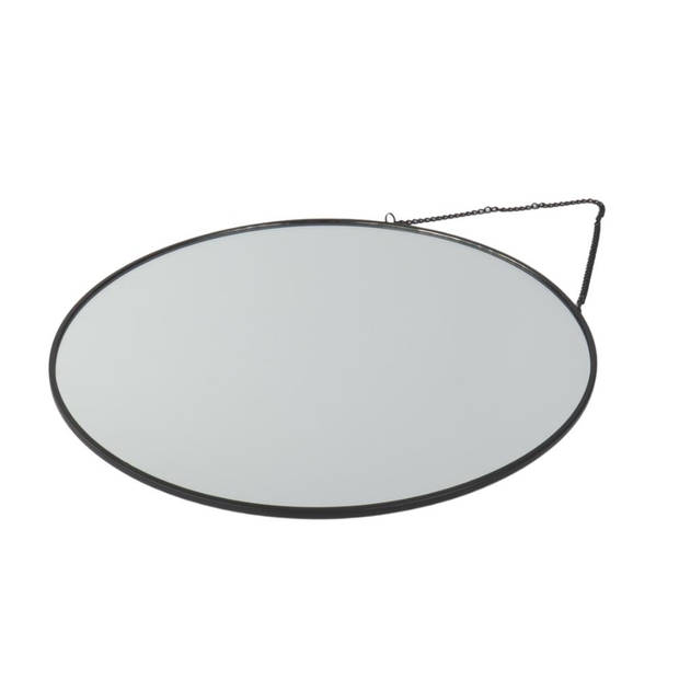 MISOU Spiegel - Rond - Glas met Ophangketting - Modern - Zwart - 29 cm - Glas - Wandspiegel - Badkamer