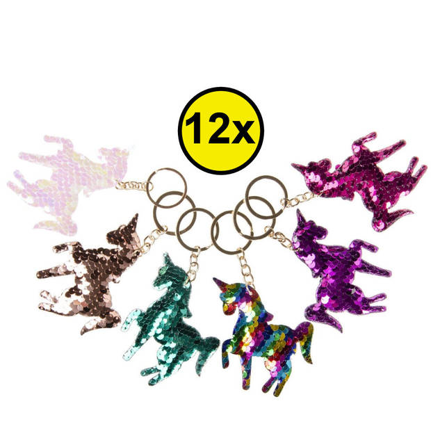 Decopatent® Uitdeelcadeaus 12 STUKS Unicorn - Eenhoorn Sleutelhangers