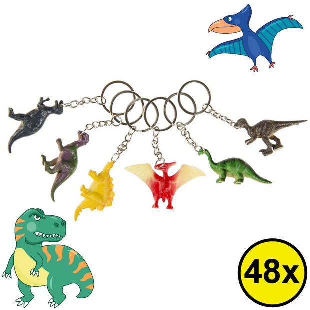 Decopatent® Uitdeelcadeaus 48 STUKS Dinosaurus 3D Sleutelhangers -