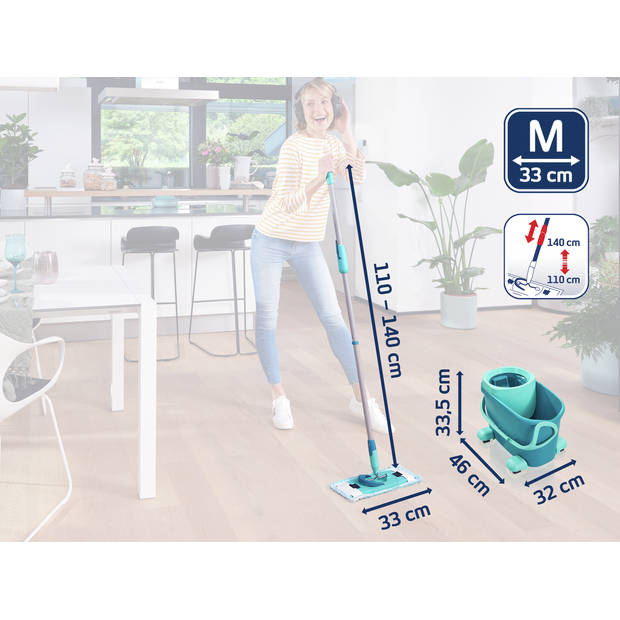 Leifheit - Clean Twist M vloerwisser Ergo mobiel - dweil set compleet systeem met wieltjes - 33 cm