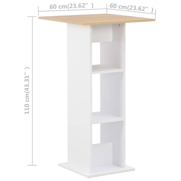 vidaXL Bartafel 60x60x110 cm wit en sonoma eikenkleurig