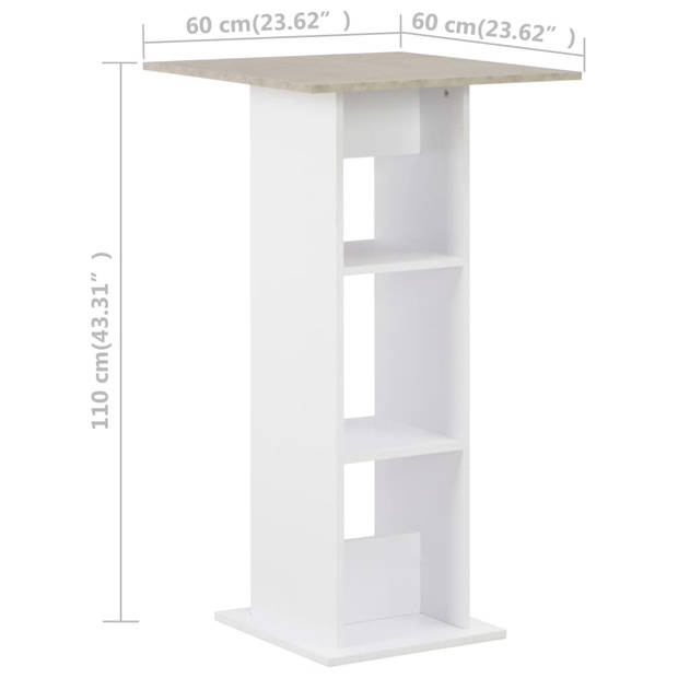 vidaXL Bartafel 60x60x110 cm wit en betonkleurig