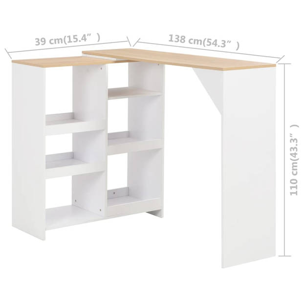 vidaXL Bartafel met verplaatsbaar schap 138x39x110 cm wit