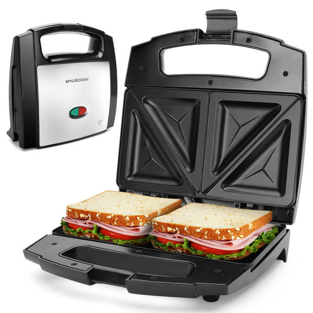 Aigostar Tosti apparaat - Tosti ijzer - Sandwich maker - 22,5x12,6cm - 800 watt - Zwart Lamo 30RFU