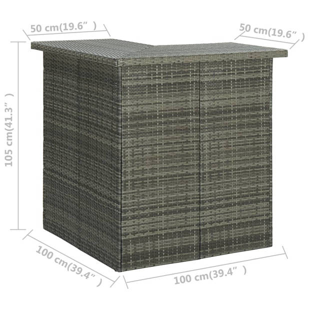 The Living Store Hoekbartafel PE-rattan met opbergschappen - 100 x 50 x 105 cm - Grijs