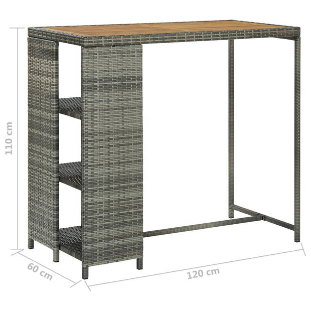 The Living Store Bistrotafel PE-rattan 120x60x110 cm - Grijs