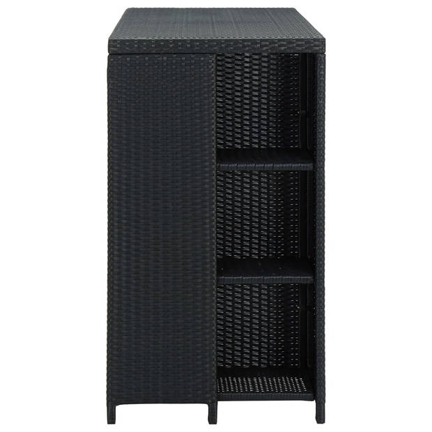 vidaXL Bartafel met opbergrek 120x60x110 cm poly rattan zwart