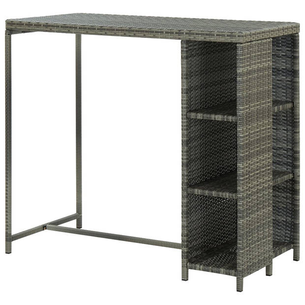 vidaXL Bartafel met opbergrek 120x60x110 cm poly rattan grijs