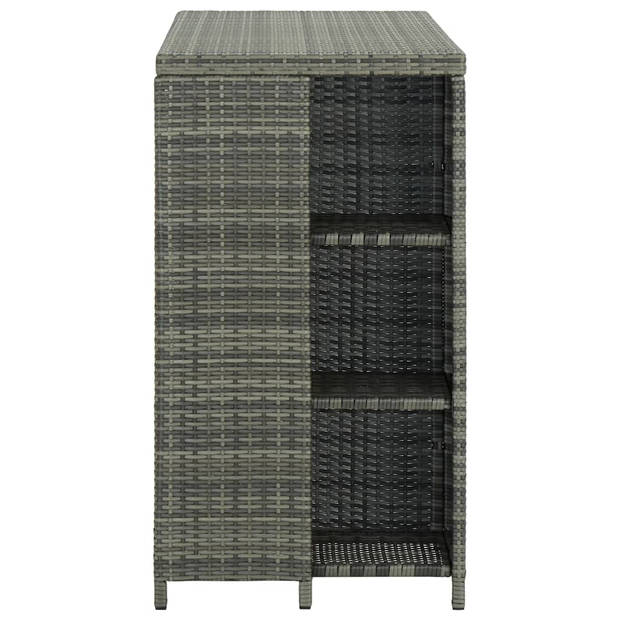 vidaXL Bartafel met opbergrek 120x60x110 cm poly rattan grijs