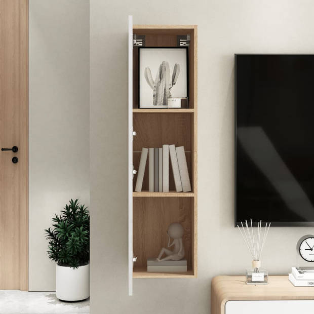 vidaXL Tv-meubel 30,5x30x110 cm bewerkt hout wit en sonoma eikenkleur