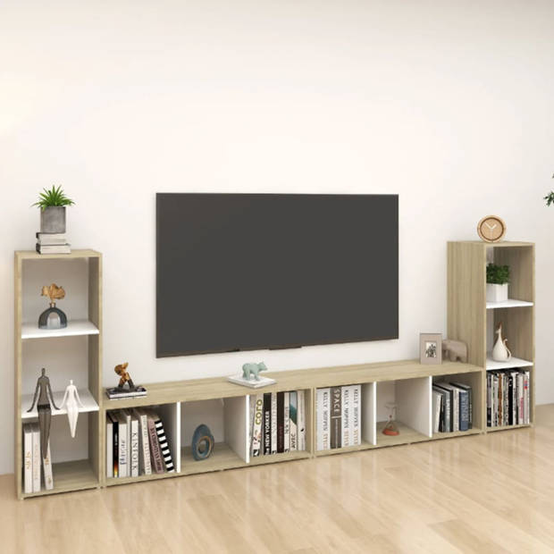 vidaXL Tv-meubelen 3st 107x35x37 cm bewerkt hout wit sonoma eikenkleur