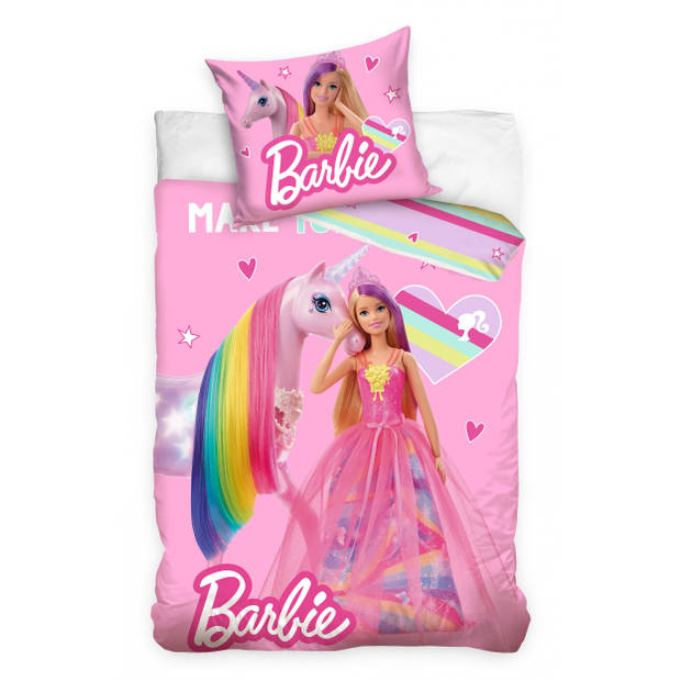 Carbotex dekbedovertrek Barbie eenhoorn 140 x 200 cm katoen roze