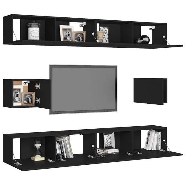 The Living Store Televisiemeubelset - naam van de - Wandbevestiging - Kleur- zwart - Materiaal- spaanplaat - Montage