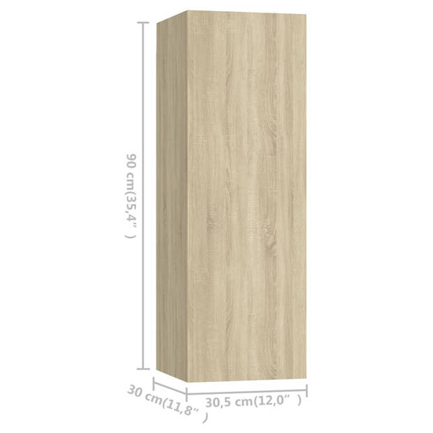 vidaXL Tv-meubelen 4 st 30,5x30x90 cm bewerkt hout sonoma eikenkleurig