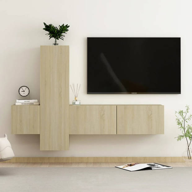 The Living Store 3-delige Tv-meubelset spaanplaat sonoma eikenkleurig - Kast