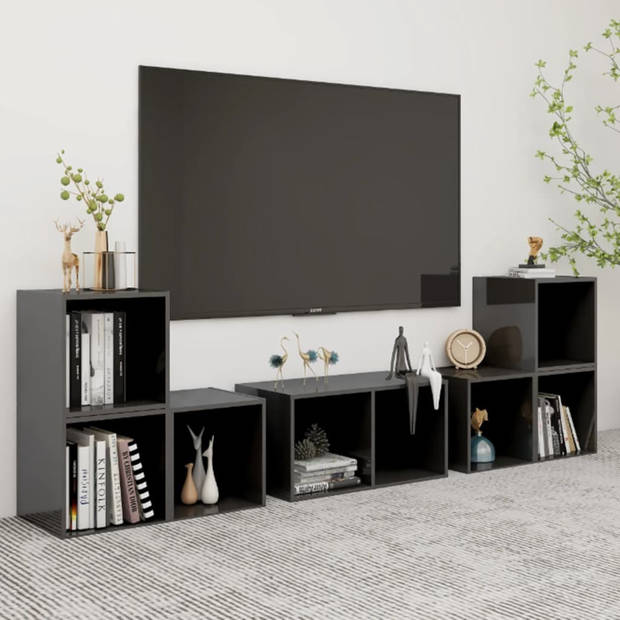 vidaXL 6-delige Tv-meubelset bewerkt hout hoogglans grijs