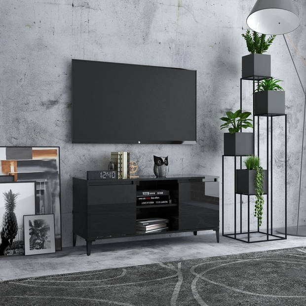 vidaXL Tv-meubel met metalen poten 103,5x35x50 cm hoogglans zwart