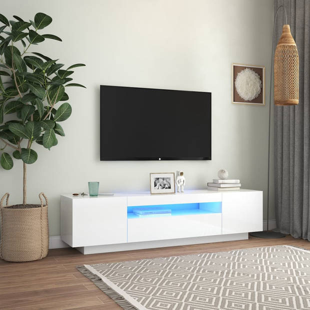 The Living Store Hifi-tv-meubel - 160 x 35 x 40 cm - Hoogglans wit - Met RGB LED-verlichting