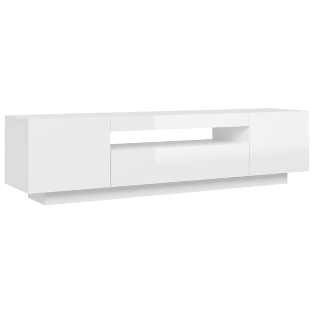 The Living Store Hifi-tv-meubel - 160 x 35 x 40 cm - Hoogglans wit - Met RGB LED-verlichting