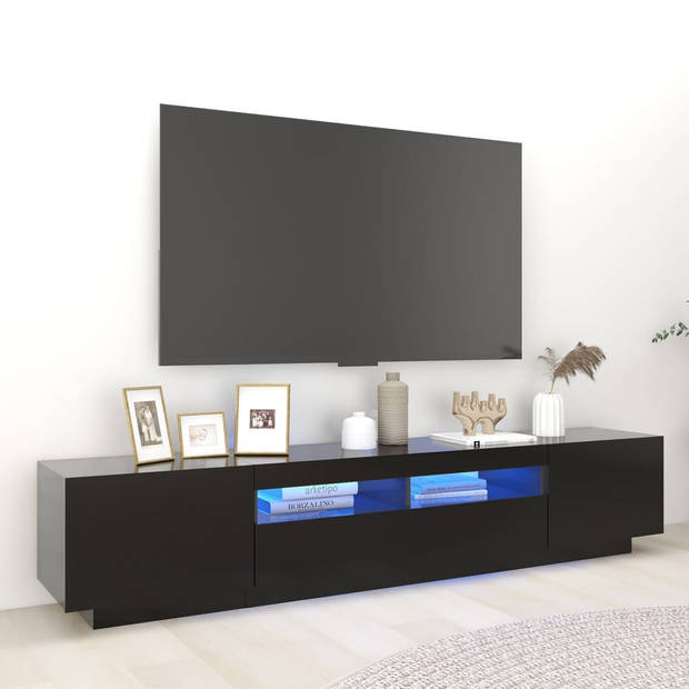 The Living Store TV-meubel s Hifi - 200 x 35 x 40 cm - met LED-verlichting - zwart