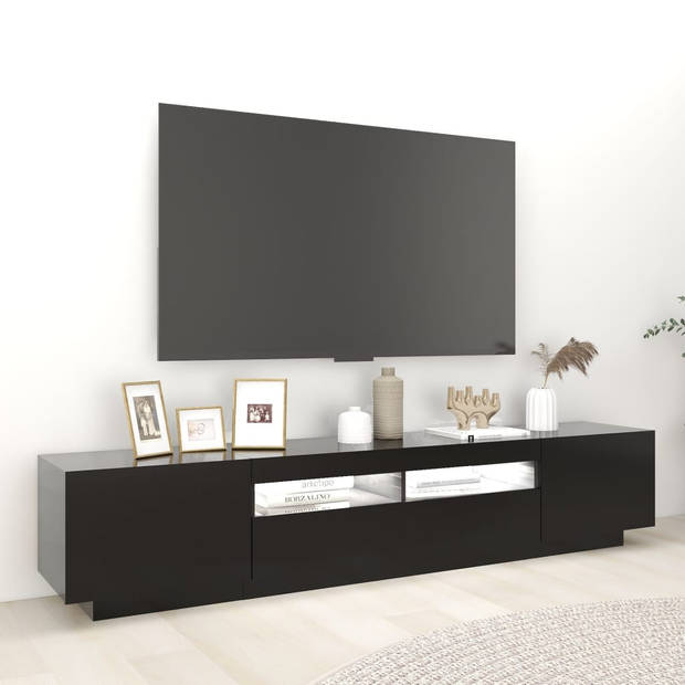 The Living Store TV-meubel s Hifi - 200 x 35 x 40 cm - met LED-verlichting - zwart