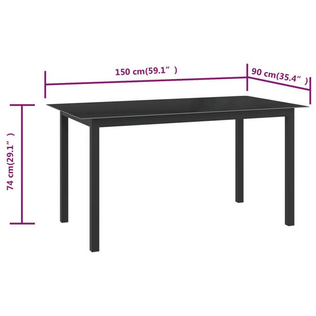 vidaXL Tuintafel 150x90x74 cm aluminium en glas zwart