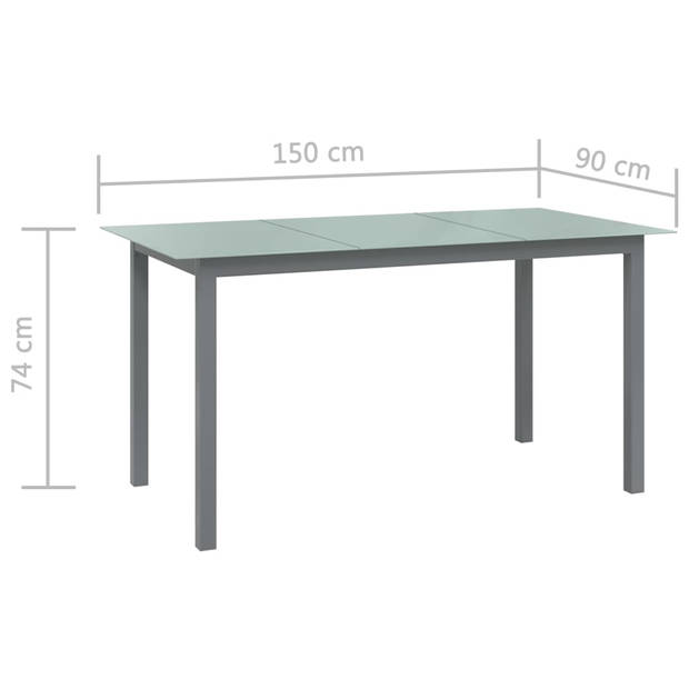 vidaXL Tuintafel 150x90x74 cm aluminium en glas lichtgrijs