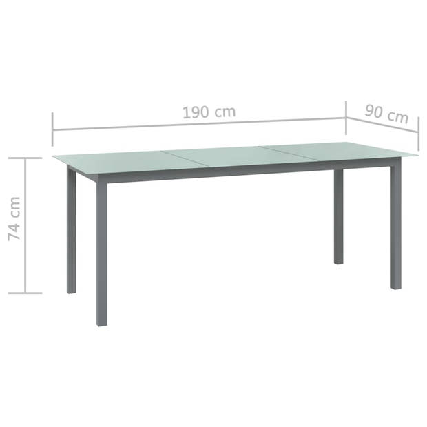 vidaXL Tuintafel 190x90x74 cm aluminium en glas lichtgrijs