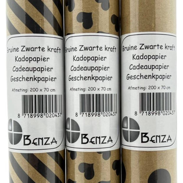 Bruine en Zwarte Kraft Cadeaupapier inpakpapier - 200 x 70 cm - 5 rollen