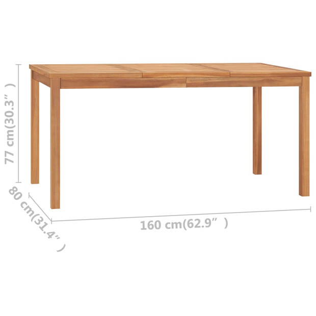 vidaXL Tuintafel 160x80x77 cm massief teakhout