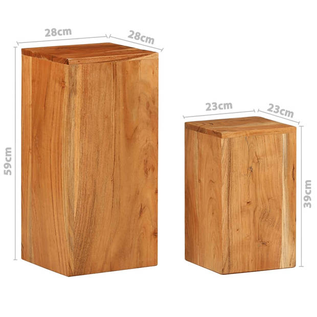 The Living Store Houten Tafeltjes - Set van 2 - Massief Acaciahout - 28x28x59 cm - 23x23x39 cm