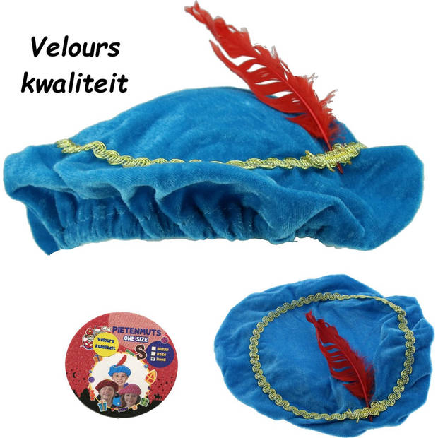 Pieten Muts - Barret – Velours – One Size – Blauw