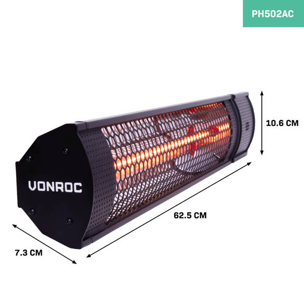 VONROC Heater Marsili 2000W – Met afstandsbediening - Zwart