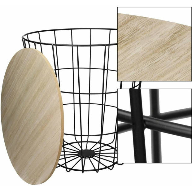 Excellent Houseware Bijzettafeltje - metaal/hout - beige/zwart - D39 x L41 cm - Bijzettafels