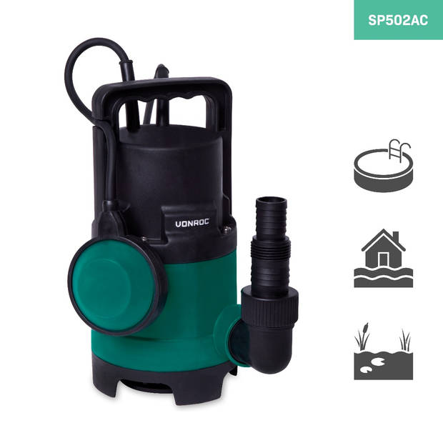 VONROC Dompelpomp –- Vuilwaterpomp - Waterpomp - 400W – 8000l/h – Voor vuil- en schoonwater – Met vlotter