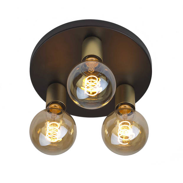 I-Lumen Plafondlamp Basiq 3 lichts Ø 25 cm excl. E27 zwart goud