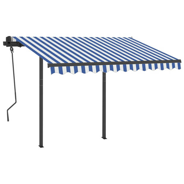 vidaXL Luifel handmatig uittrekbaar met palen 3,5x2,5 m blauw en wit