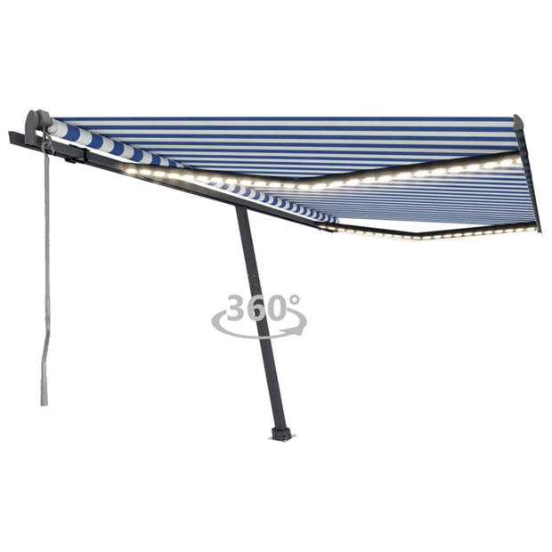 vidaXL Luifel automatisch met LED en windsensor 400x300 cm blauw en wit