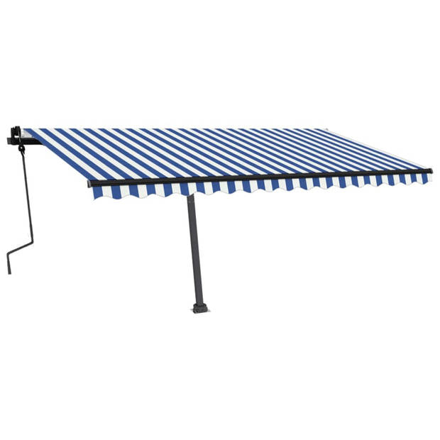 vidaXL Luifel handmatig uittrekbaar met LED 450x300 cm blauw en wit