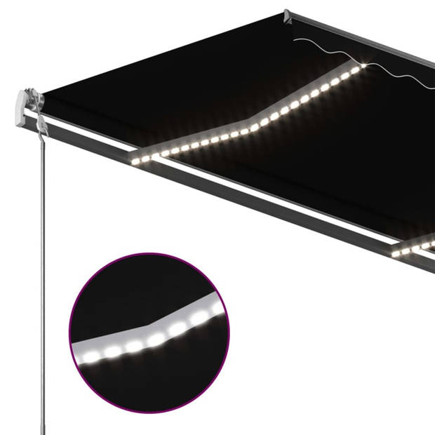 vidaXL Luifel handmatig uittrekbaar met LED 450x300 cm antracietkleur